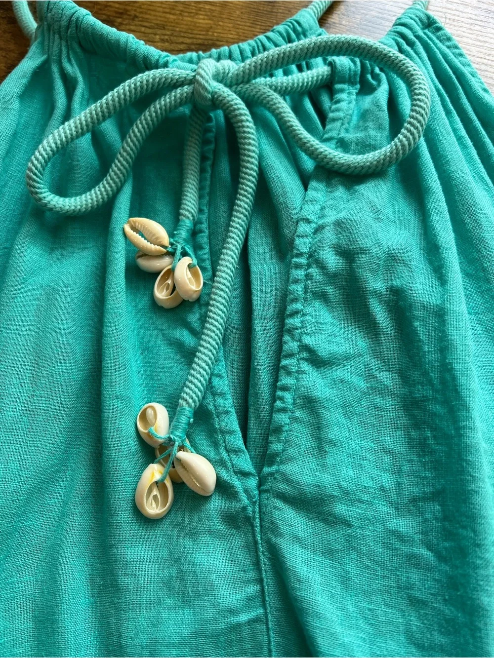 C&C California Aqua Beach Cover Up Dress Pockets Shell Tie Back Size Large